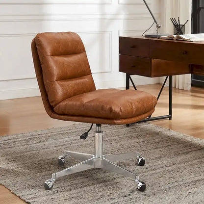 Art Leon Mid-Century Modern Genuine Leather Home Office Desk Chair