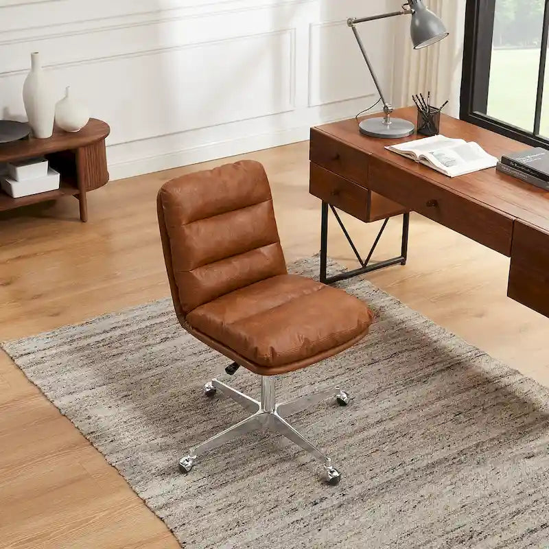 Art Leon Mid-Century Modern Genuine Leather Home Office Desk Chair