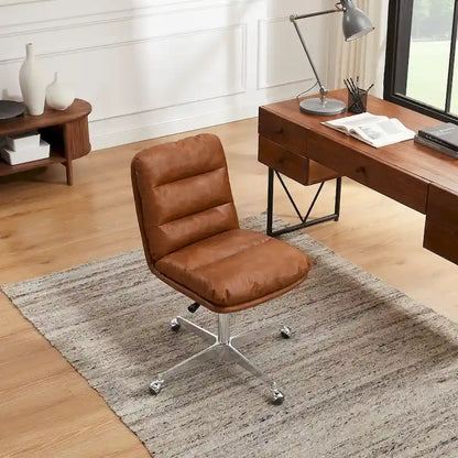 Art Leon Mid-Century Modern Genuine Leather Home Office Desk Chair