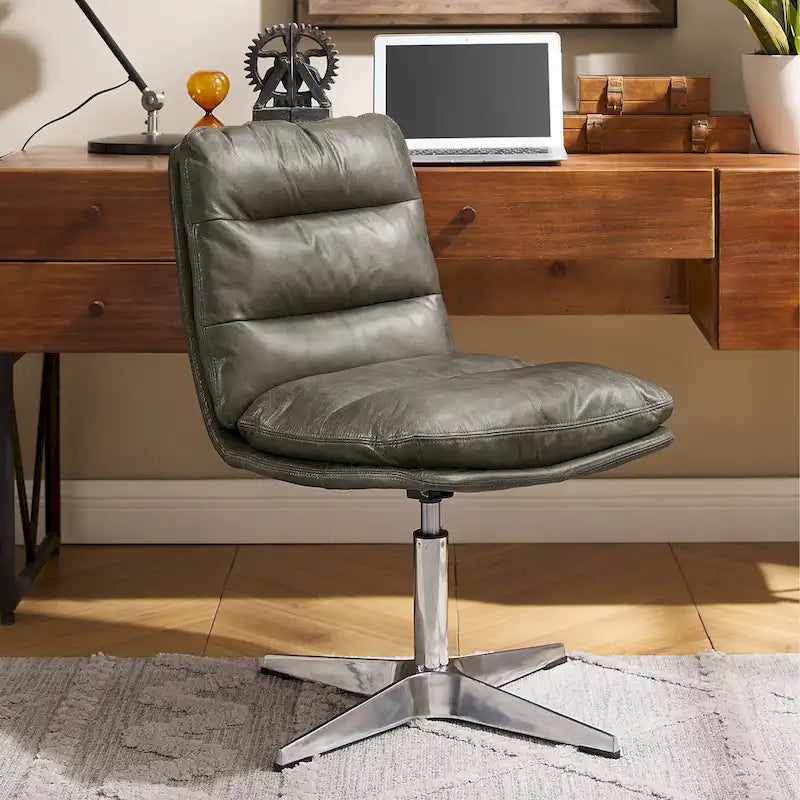 Art Leon Mid-Century Modern Genuine Leather Home Office Desk Chair