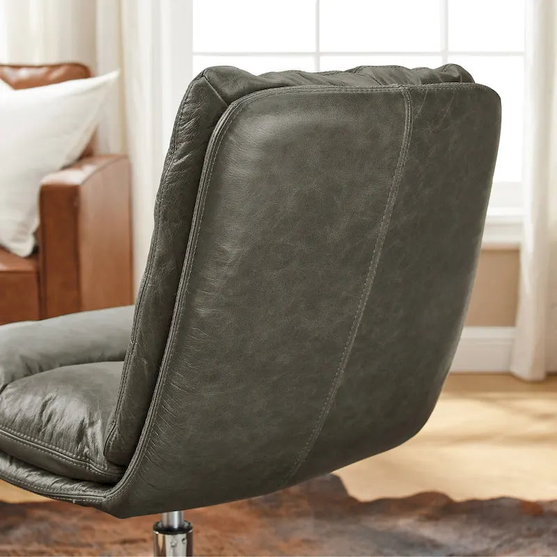 Art Leon Mid-Century Modern Genuine Leather Home Office Desk Chair