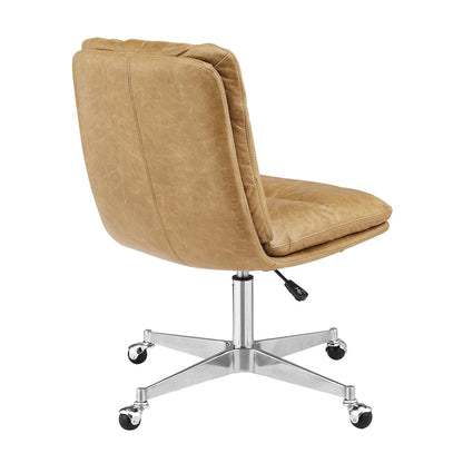 Art Leon Mid-Century Modern Genuine Leather Home Office Desk Chair