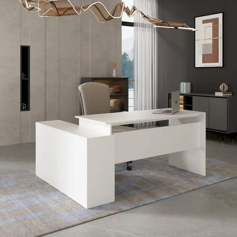 Timechee Office Computer Desk L Shaped Corner Desk Drawers Shelves