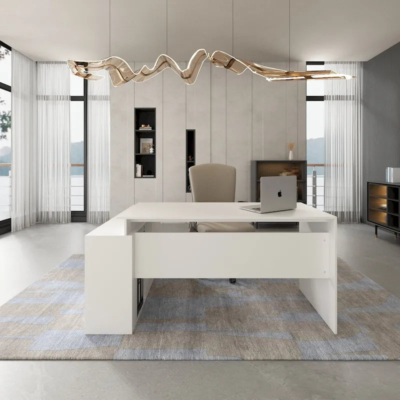 Timechee Office Computer Desk L Shaped Corner Desk Drawers Shelves