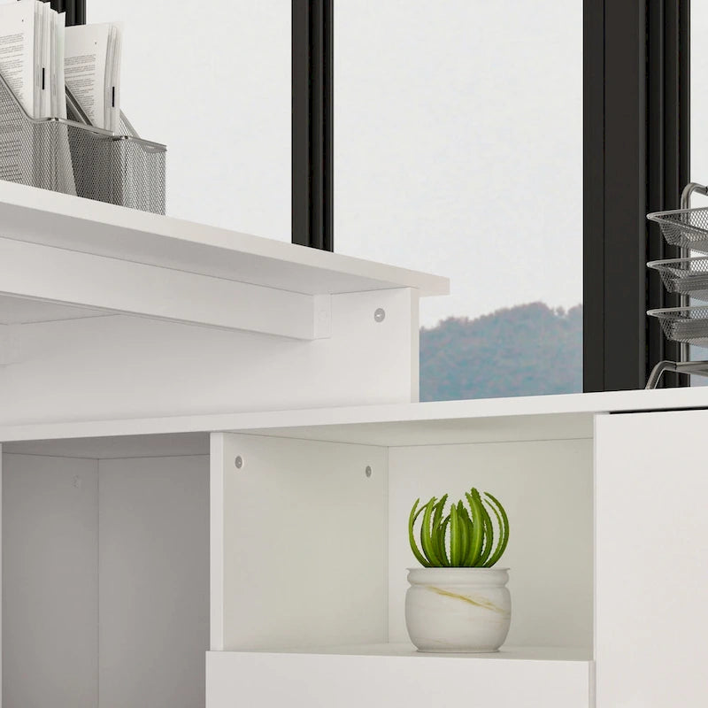 Timechee Office Computer Desk L Shaped Corner Desk Drawers Shelves