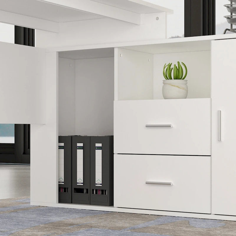 Timechee Office Computer Desk L Shaped Corner Desk Drawers Shelves