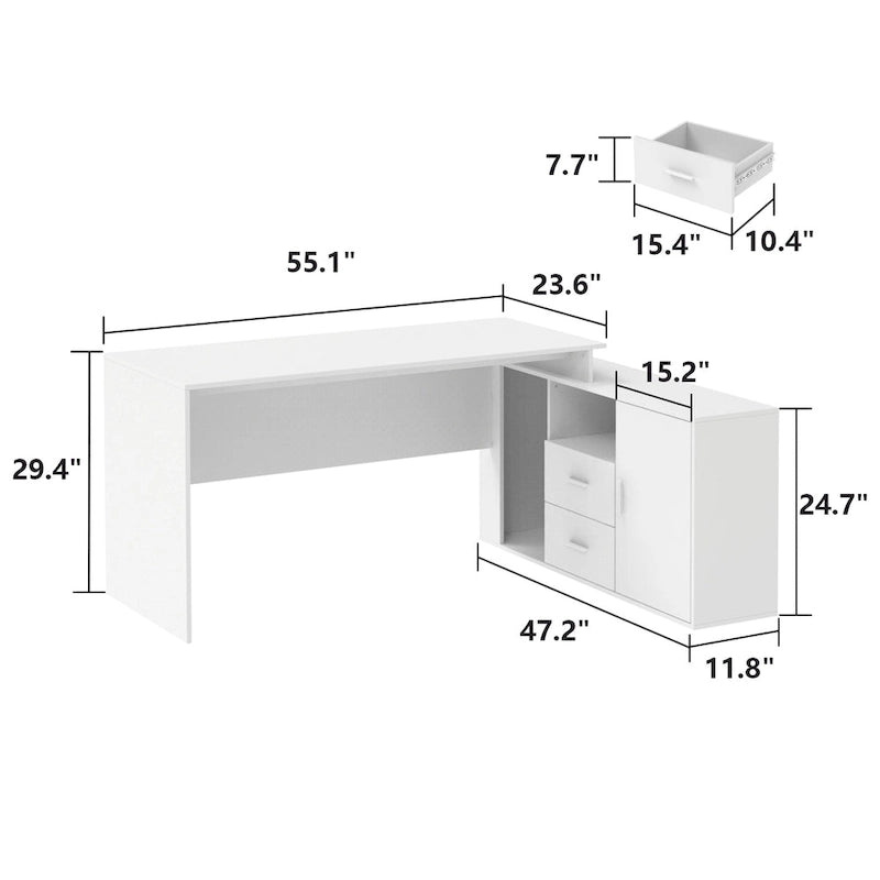 Timechee Office Computer Desk L Shaped Corner Desk Drawers Shelves