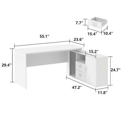 Timechee Office Computer Desk L Shaped Corner Desk Drawers Shelves