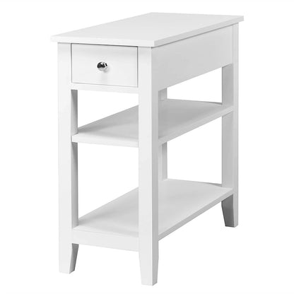 3-Tier End Table with Drawer Slideway and Double Shelves