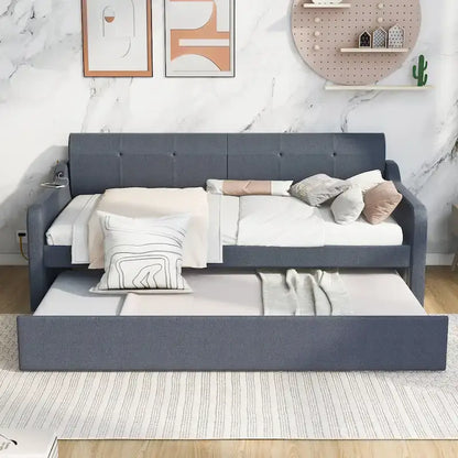 Upholstery Daybed with Trundle and USB Charging Design