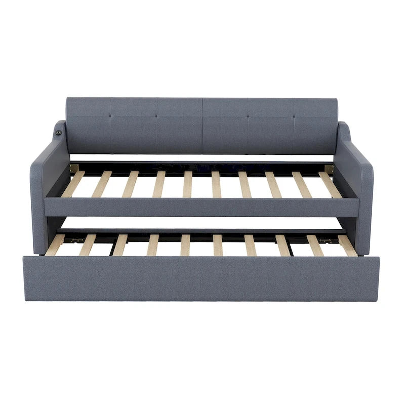 Upholstery Daybed with Trundle and USB Charging Design