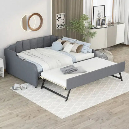 Upholstery Daybed with Trundle and USB Charging Design