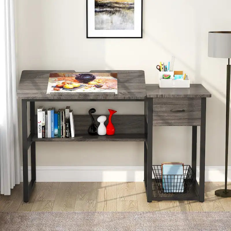 Drafting Table Drawing Computer Desk Artist Craft Table with Adjustable Top