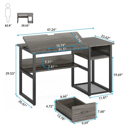 Drafting Table Drawing Computer Desk Artist Craft Table with Adjustable Top