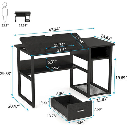 Drafting Table Drawing Computer Desk Artist Craft Table with Adjustable Top