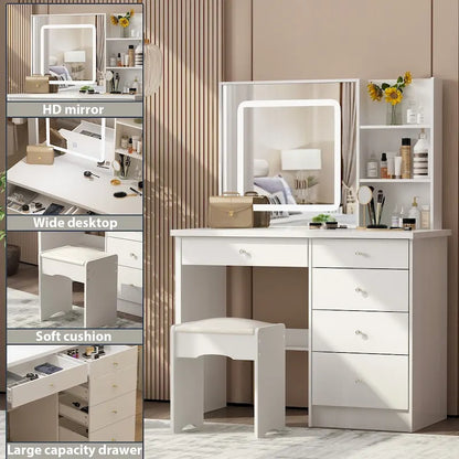 39.4Wide Makeup Vanity Set with Stool and 3 Color Touching Mirror - 39.4W