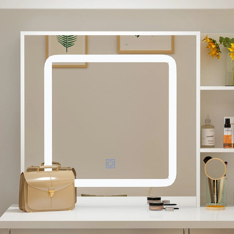 39.4Wide Makeup Vanity Set with Stool and 3 Color Touching Mirror - 39.4W