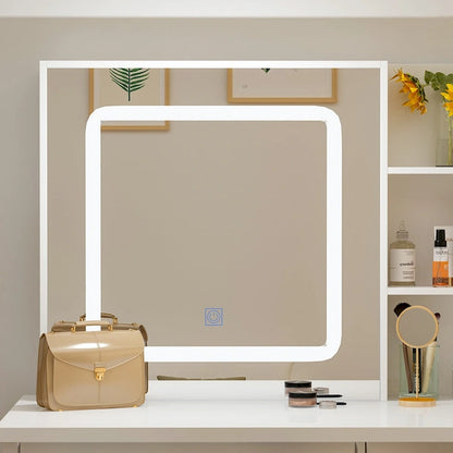 39.4Wide Makeup Vanity Set with Stool and 3 Color Touching Mirror - 39.4W