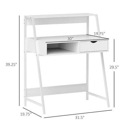 HOMCOM Computer Desk for Small Spaces, School Student Desk Study Writing Desk, Small Corner Desk with Drawer and Storage Shelves