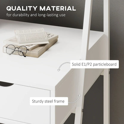 HOMCOM Computer Desk for Small Spaces, School Student Desk Study Writing Desk, Small Corner Desk with Drawer and Storage Shelves