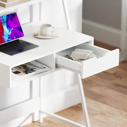 HOMCOM Computer Desk for Small Spaces, School Student Desk Study Writing Desk, Small Corner Desk with Drawer and Storage Shelves