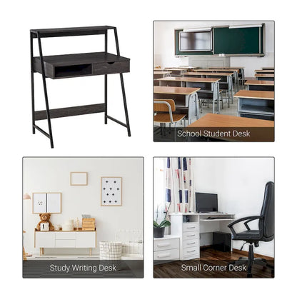 HOMCOM Computer Desk for Small Spaces, School Student Desk Study Writing Desk, Small Corner Desk with Drawer and Storage Shelves