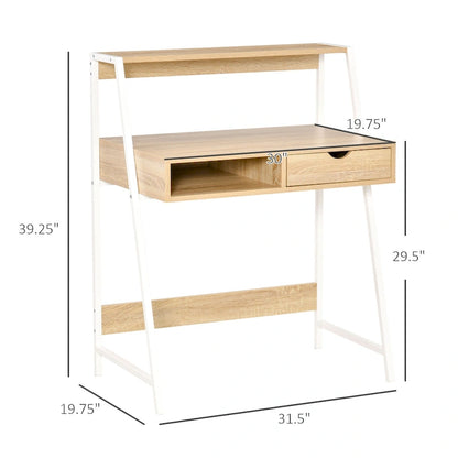 HOMCOM Computer Desk for Small Spaces, School Student Desk Study Writing Desk, Small Corner Desk with Drawer and Storage Shelves