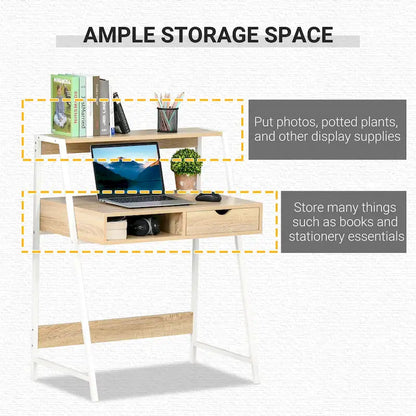 HOMCOM Computer Desk for Small Spaces, School Student Desk Study Writing Desk, Small Corner Desk with Drawer and Storage Shelves