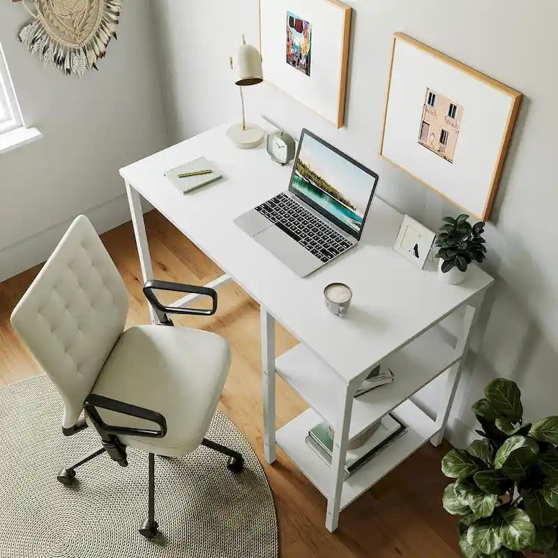 FEZIBO Small Computer Desk, 35 Inch Home Office Desk with Storage Shelves, Study Writing Desk
