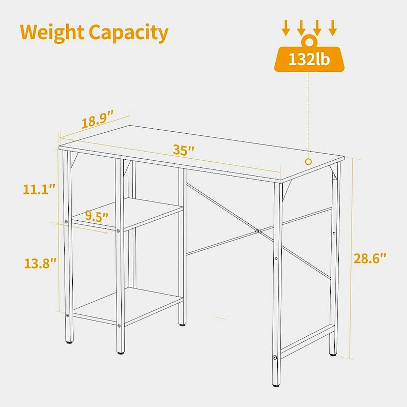 FEZIBO Small Computer Desk, 35 Inch Home Office Desk with Storage Shelves, Study Writing Desk