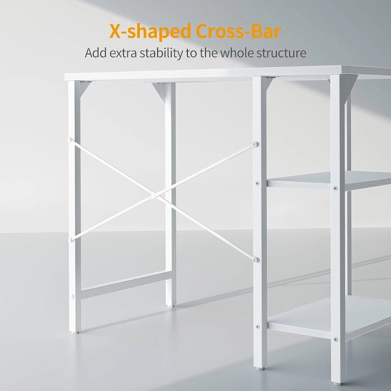 FEZIBO Small Computer Desk, 35 Inch Home Office Desk with Storage Shelves, Study Writing Desk