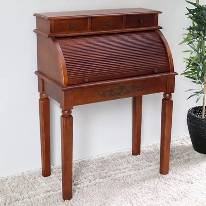 Windsor Carved Wood Roll Top Desk