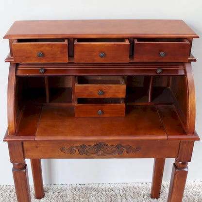Windsor Carved Wood Roll Top Desk