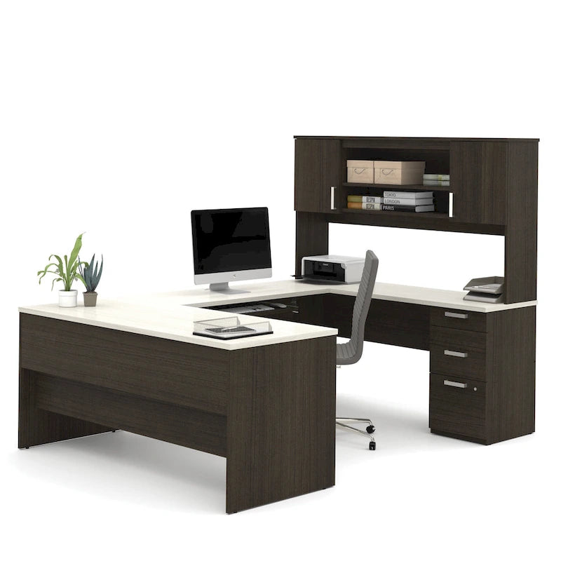 Ridgeley U-Shaped Office Desk with Cabinet and Hutch by Bestar