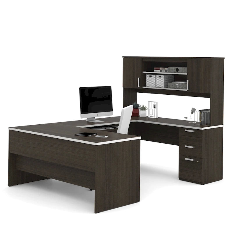 Ridgeley U-Shaped Office Desk with Cabinet and Hutch by Bestar