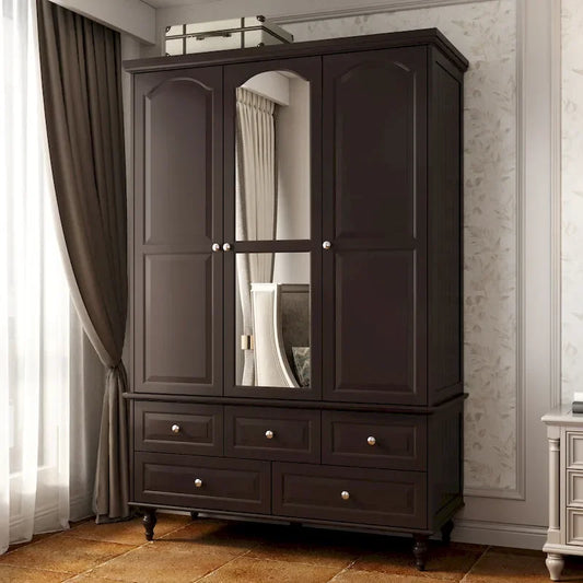 70.9H Lacquered Wardrobe Armoires Wooden Closet with Mirror Door