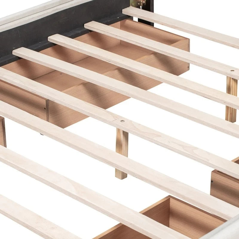 Upholstered Queen Size Platform Bed with 4 Drawers & Classic Headboard Design,Linen Fabric Bedframe