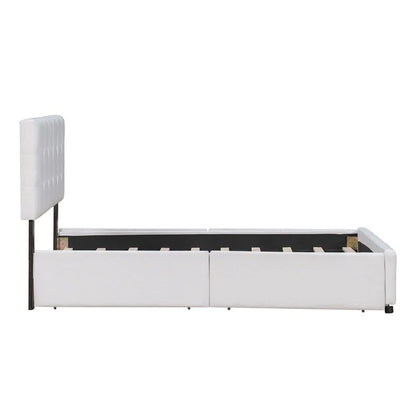 Upholstered Queen Size Platform Bed with 4 Drawers & Classic Headboard Design,Linen Fabric Bedframe