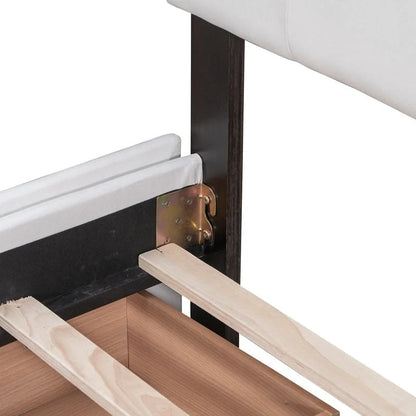 Upholstered Queen Size Platform Bed with 4 Drawers & Classic Headboard Design,Linen Fabric Bedframe