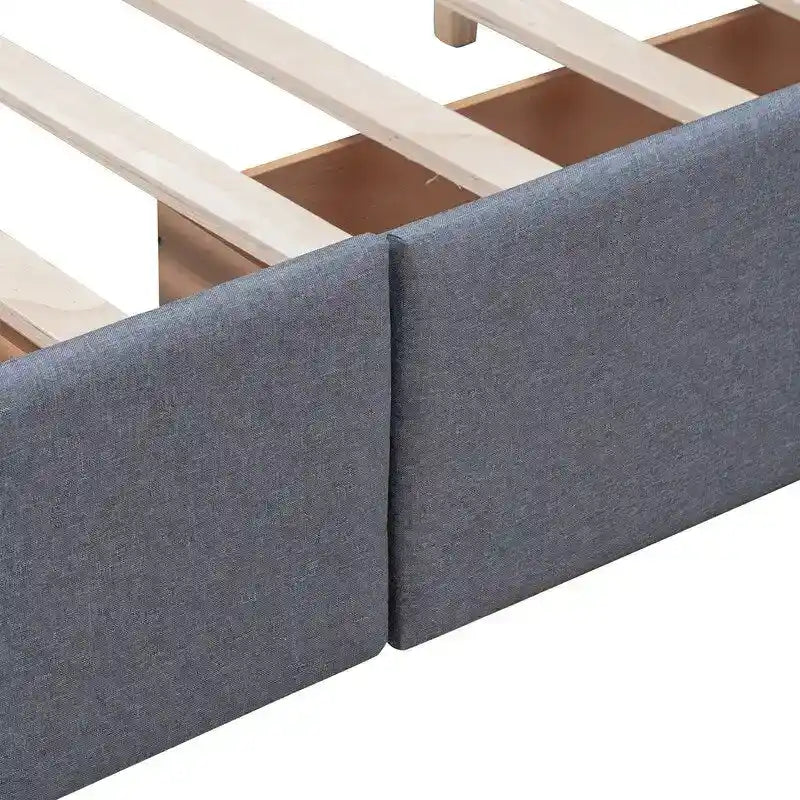 Upholstered Queen Size Platform Bed with 4 Drawers & Classic Headboard Design,Linen Fabric Bedframe