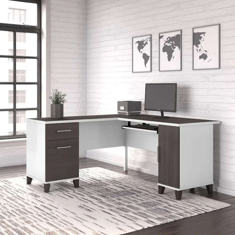 Bush Furniture Somerset 60W L Shaped Desk with Drawers and Storage