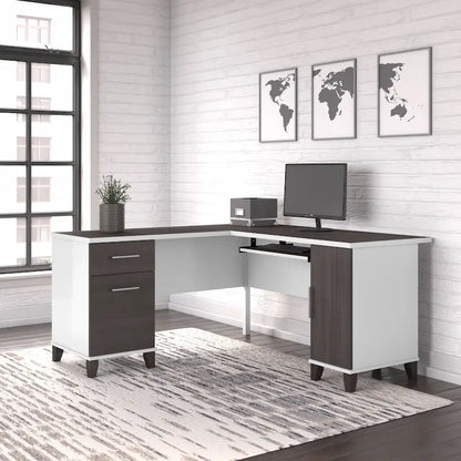 Bush Furniture Somerset 60W L Shaped Desk with Drawers and Storage