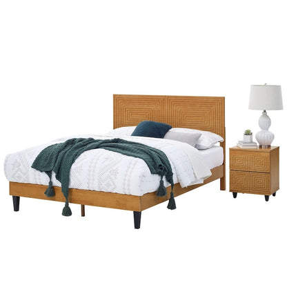 MUSEHOMEINC Mid Century Modern Solid Wood Platform Bed,Bed Frame with Adjustable Height Headboard,No Box Spring Needed