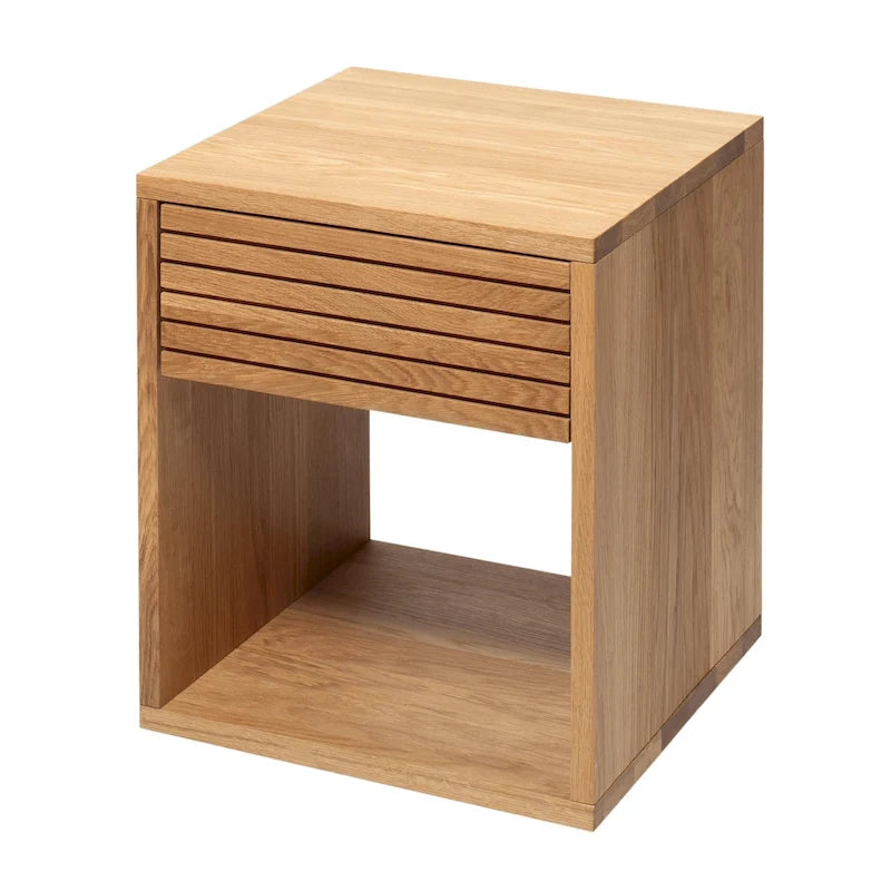 Solid Oak Nightstand with a Drawer and Storage Space