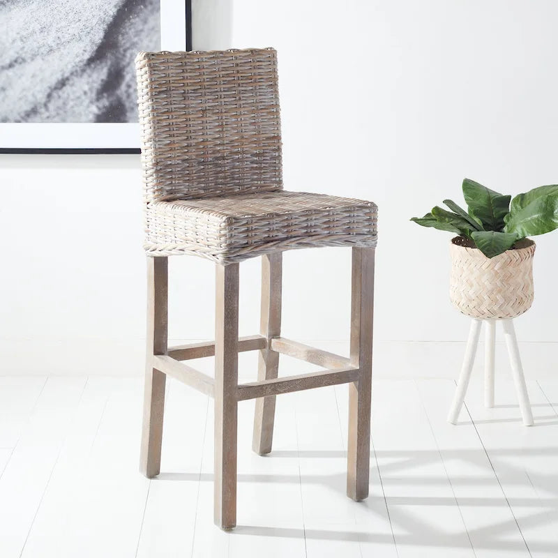 SAFAVIEH Yuna Rattan 30-inch Bar Stool - 20.1 W x 18.5 L x 43.3 H - 20Wx19Dx43H