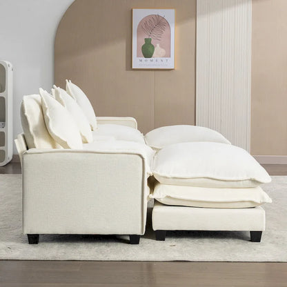 112.6 Sectional Sofa Chenille Upholstered Sofa with Two Removable Ottoman, Two USB Ports, Two Cup Holders and Large Storage Box