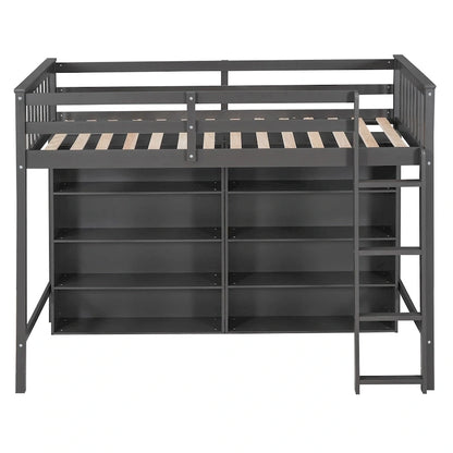 Twin Size Loft Bed with 8 Open Storage Shelves and Built-in Ladder, Gary