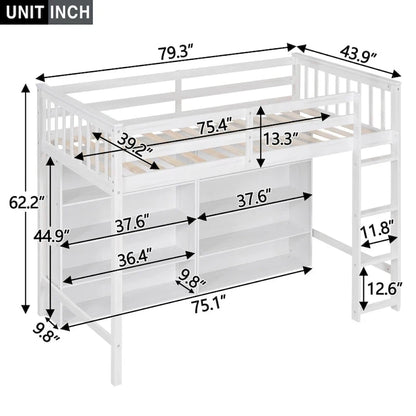 Twin Size Loft Bed with 8 Open Storage Shelves and Built-in Ladder, Gary