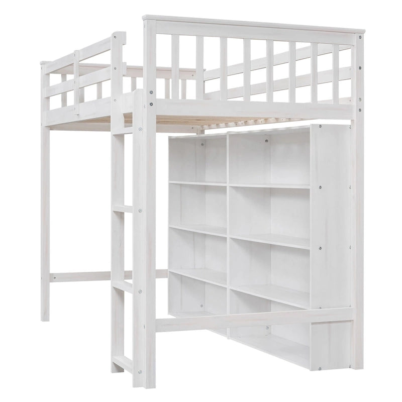 Twin Size Loft Bed with 8 Open Storage Shelves and Built-in Ladder, Gary