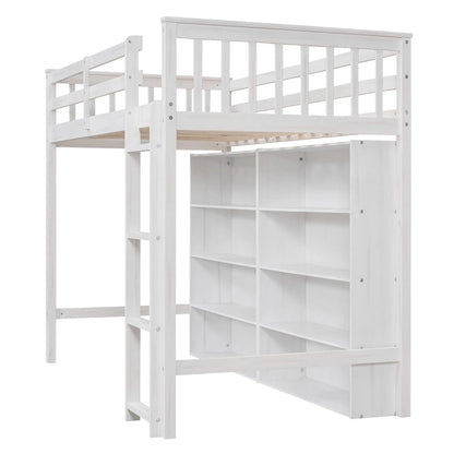 Twin Size Loft Bed with 8 Open Storage Shelves and Built-in Ladder, Gary